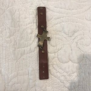 NWOT LEATHER BRACELET WITH CROSS CHARM